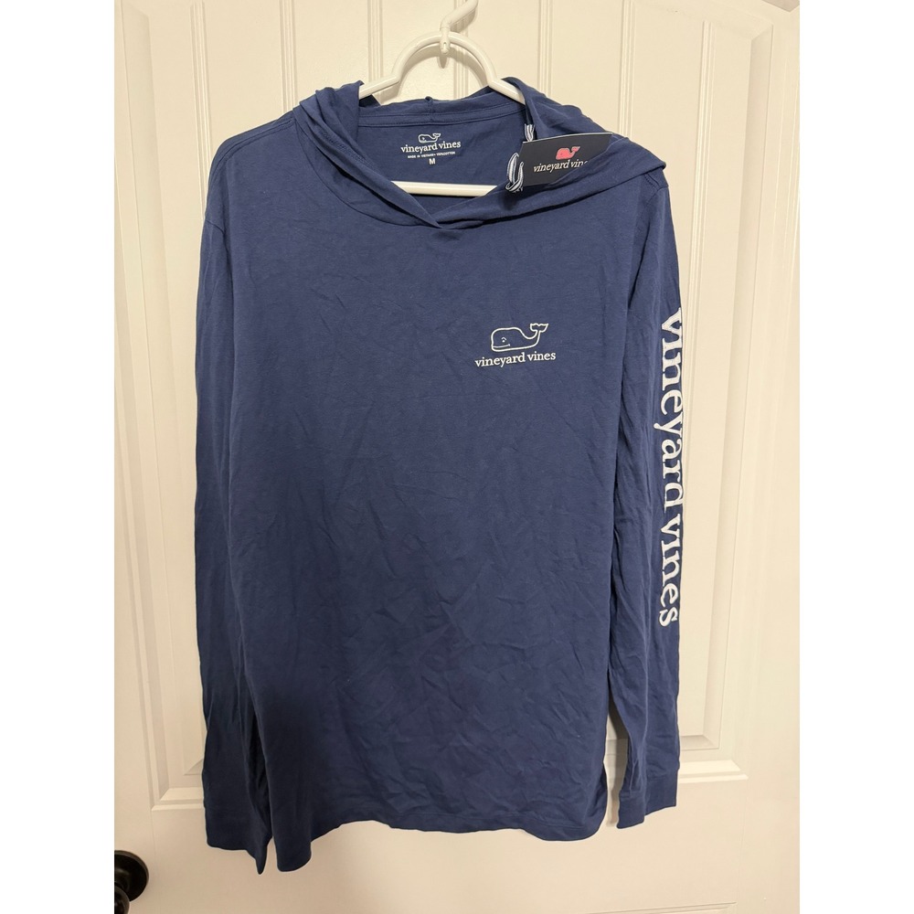 Vineyard Vines Hooded T-Shirt Men M Blue Graphic Logo Long Sleeve NEW